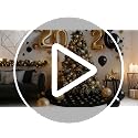 48 Inch Black Gold Faux Fur Christmas Tree Skirt with Sequin Snowflakes
