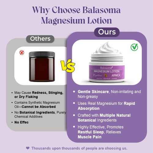 Balasoma Nighttime Magnesium Lotion with Arnica– Magnesium Cream for Sleep – Potent Magnesium Formula Soothes Muscles & Joints, Apply to Legs & Feet Before Bed – Moisturizing, Non-Greasy