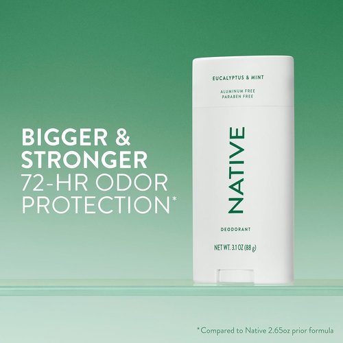 Native Deodorant - Aluminum-Free Eucalyptus & Mint Stick | 72-Hour Odor Control, 3.1 oz for All Genders