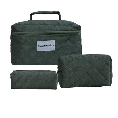 SnuggleNovaPack Water-resistant Cosmetic Bag Set,Multifunctional Travel Toiletry Organizer with 3 Pcs for Makeup, Toiletries and More (Green)