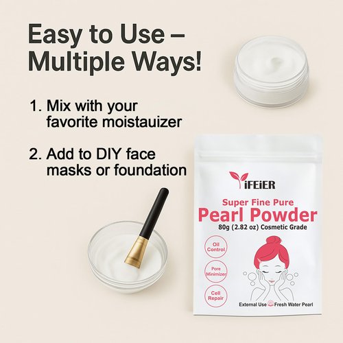 iFEiER Pure Freshwater Nano Pearl Powder for Skincare and Homemade Cosmetics Grade. 80g(2.82oz) SuperFine Pearl Powder for DIY lotions | creams | serums | making face mask, Natural and Oranic