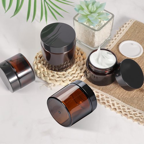 48 Pack 4oz Amber Glass Jars with Lids, Airtight Containers with Liners Lid for Cosmetics, Travel, Lotions Powder, Onitments Candle Making, DIY | Leak-Proof, Reusable (4OZ)