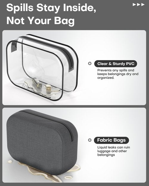 HOTOR Clear Toiletry Bag for Men & Women - TSA Approved Travel Essentials, Waterproof PVC Zippered Makeup Bag for Gym, Airplane & Daily Use, 8.8" x 6.0" x 2.2", 2 Packs