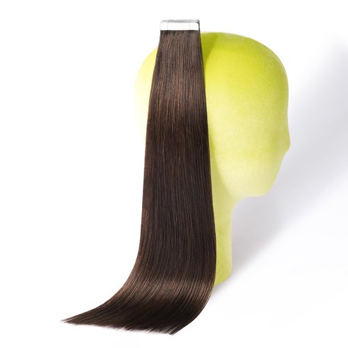 DNE Tape in Hair Extensions Real Human Hair 16 inches 20Pcs/40g/Pack Seamless #2 Dark Brown Dark Color Straight Invisible Double Sided Tape in Hair Extensions for Women/Girls Can Bleached and Curl