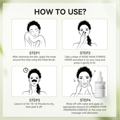 LANBENA Blackhead Remover - Bamboo Charcoal Peel-Off Mask & 60 Nose Strips for Deep Cleansing