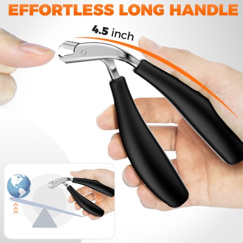 Angled Head Toe Nail Clippers for Thick Nails for Seniors, Straight Large Nail Clippers for Men with Catcher, Heavy Duty Toenail Clippers for Thick Toenails with Ergonomic Long Handle