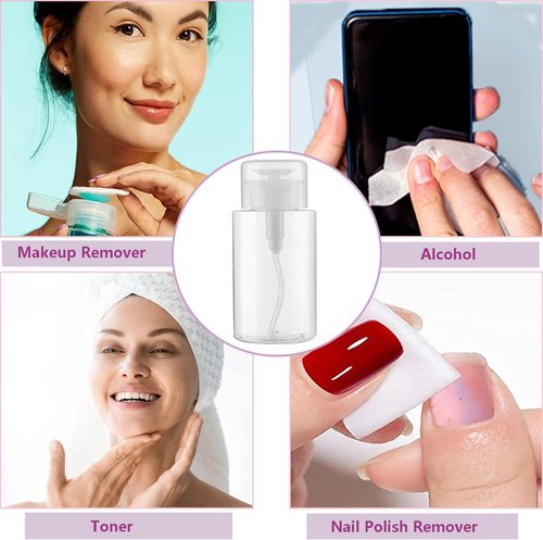 Moonlik 3Pack Acetone Dispenser, Push Down Pump Dispenser Nail Polish Remover Alcohol Bottle with Labels Empty Travel Container with Label for Makeup Liquid Jar 6.7oz/200ML