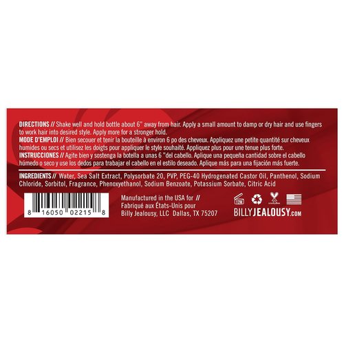 Billy Jealousy Sea Salt Spray - Texturizing & Volumizing Hair Spray for All Hair Types