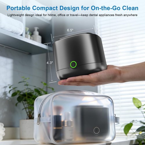 OnBeam Ultrasonic Retainer Cleaner, 45kHz Retainer Cleaner Machine 4000mAh for Denture, Night Guard, Mouth Guard, Aligner, Brace 24W Dental Cleaning Pod with 4 UV Lights, 200ml Multiple Cleaning Modes