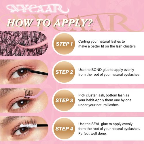 NYCAAR Lash Clusters Kit Wispy Natural Lash Extension Kit D Curl 144Pcs Fluffy Individual Lashes 8-18mm Anime Eyelash Extension Kit with Bond and Seal,Applicators DIY Lashes Kit at Home(NY03)