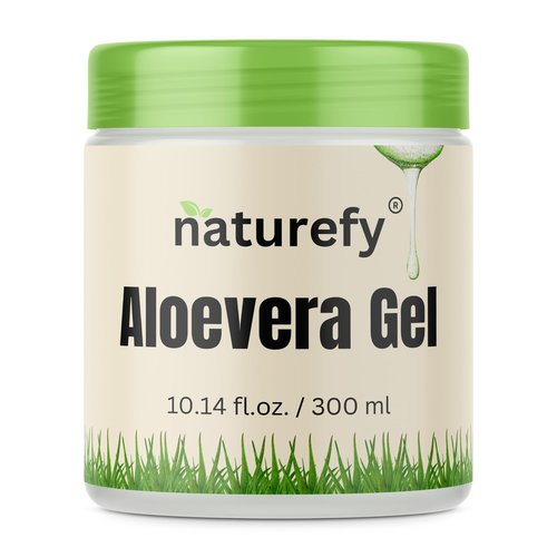 Naturefy Aloe Vera Gel | 100% Pure & Organic | Farm Fresh Aloe Vera Pulp Extract with Jojoba Oil, Glycerine & Vitamin E | Hydrating, Soothing & Skin Repair Gel for Face, Hair & Body | 10.14 fl.oz.