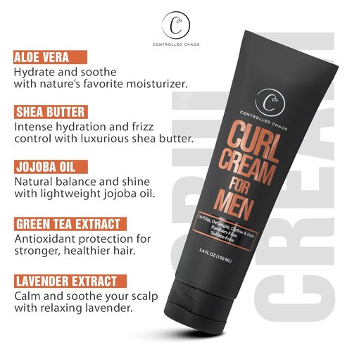 Controlled Chaos Curl Cream for Men - Sulfate-Free Hair Styling Cream with Shea Butter & Jojoba Oil (3.4oz)