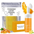 3PCS Turmeric Wash And Care Three Piece Set, Turmeric Trio: Facial Wash, Cleansing Mousse & Soap for Skin Care, Cleansing Exfoliating Pads, Turmeric Cleansing Skincare Set for Face & Body