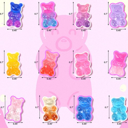 Namifin 3D Bear Nail Charms Bulk Y2K Lollipops Fruits Cherries Kawaii Gummies Oacen Beach Moon Bowknots Hearts Pearls Cute Nail Charms for Nail Art DIY Accessories