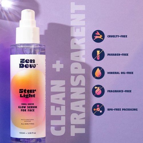 Clinically Advanced Korean Snail Mucin Serum - Star Light by Zen Dew (3.38 oz) Brightening, Anti-Aging & Hydrating K Beauty Face Serum for Glass Skin Glow – Smoothing Korean Skin Care
