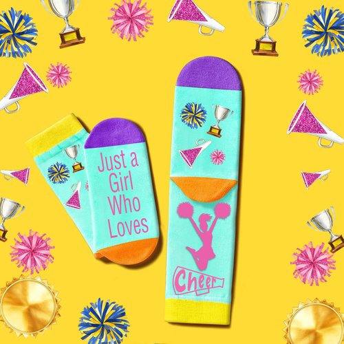 FJHAIY Cheerleader Gifts Set Including Makeup Bag, Necklace, Socks, Stickers - Cheerleading Lovers Gift for Women