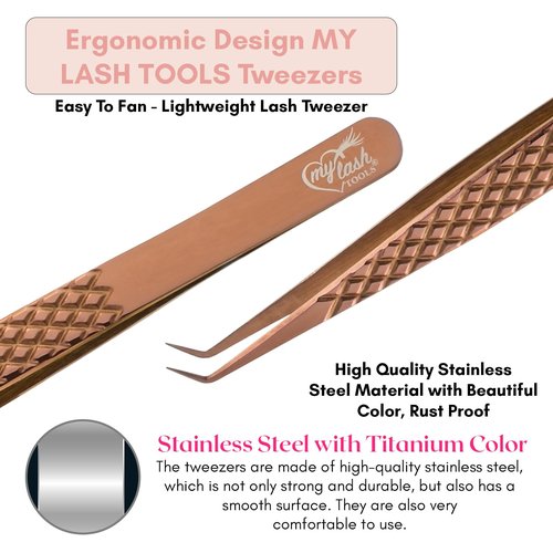 My Lash Tools Eyelash Extension Curved Degree Tweezers for Isolation Lash Extensions 14cm, Best for Individual Isolation & Classic Lashes Japanese Stainless Steel Eyelash Twisers (Copper x)