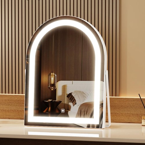 Gvnkvn 14" Elegant LED Vanity Mirror with 3-Color Adjustable Lights, Lighted Makeup Mirror 360° Rotating Stand & Touch Control - Perfect Makeup Gift for Women