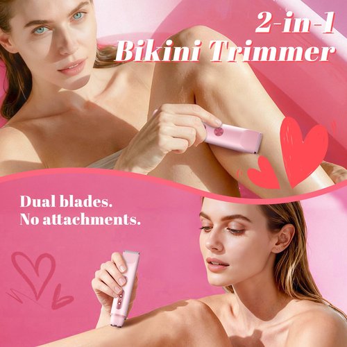Fanovae Bikini Trimmer for Women – Gentle Electric Razor for Sensitive Areas, Waterproof USB-C Rechargeable Shaver for Body & Face, Stocking Stuffers Holiday Gift (Petal Pink with LED)