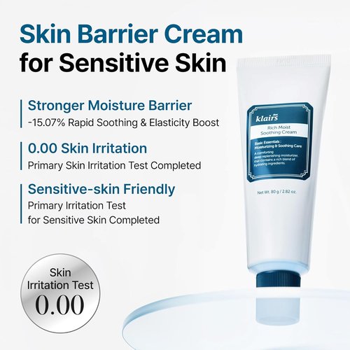 DearKlairs Rich Moist Soothing Cream - Intense Barrier Repair with Ceramide & Centella | 2.82 Fl Oz