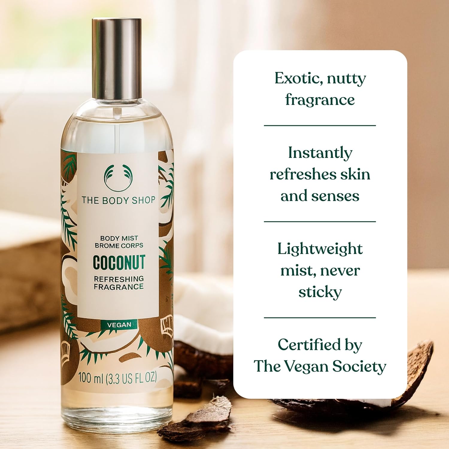 The Body Shop Coconut Body Mist - Refreshing Tropical Scent - Vegan Formula - 3.3 oz