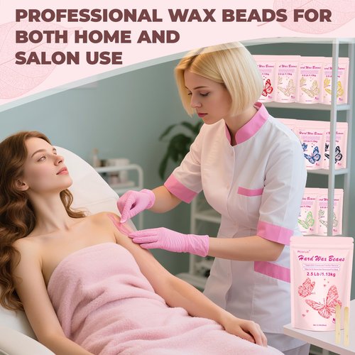 Hard Wax Beads for Hair Removal - 2.5lb/40oz Sensitive Skin Waxing Kit with 20 Sticks for Brazilian, Bikini, Underarms, Face & Body - Large Bulk Tea Tree Wax Beads