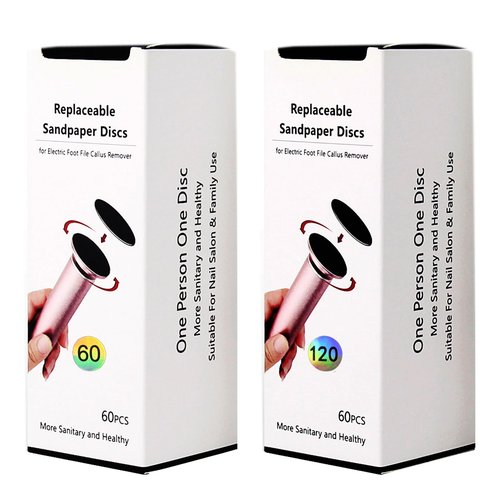 120pcs Foot File Sandpaper Discs 60 Grit 120 Grit, Replacement Electric Callus Remover Refills, Self-Adhesive, Easy to Replace (60 Grit +120 Grit)