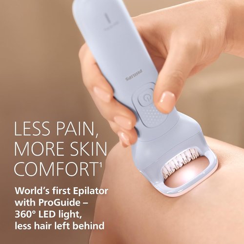 Philips Epilator Series 8000 - Cordless Wet & Dry Hair Removal Device with ProGuide & 3 Accessories | 60 Min Runtime