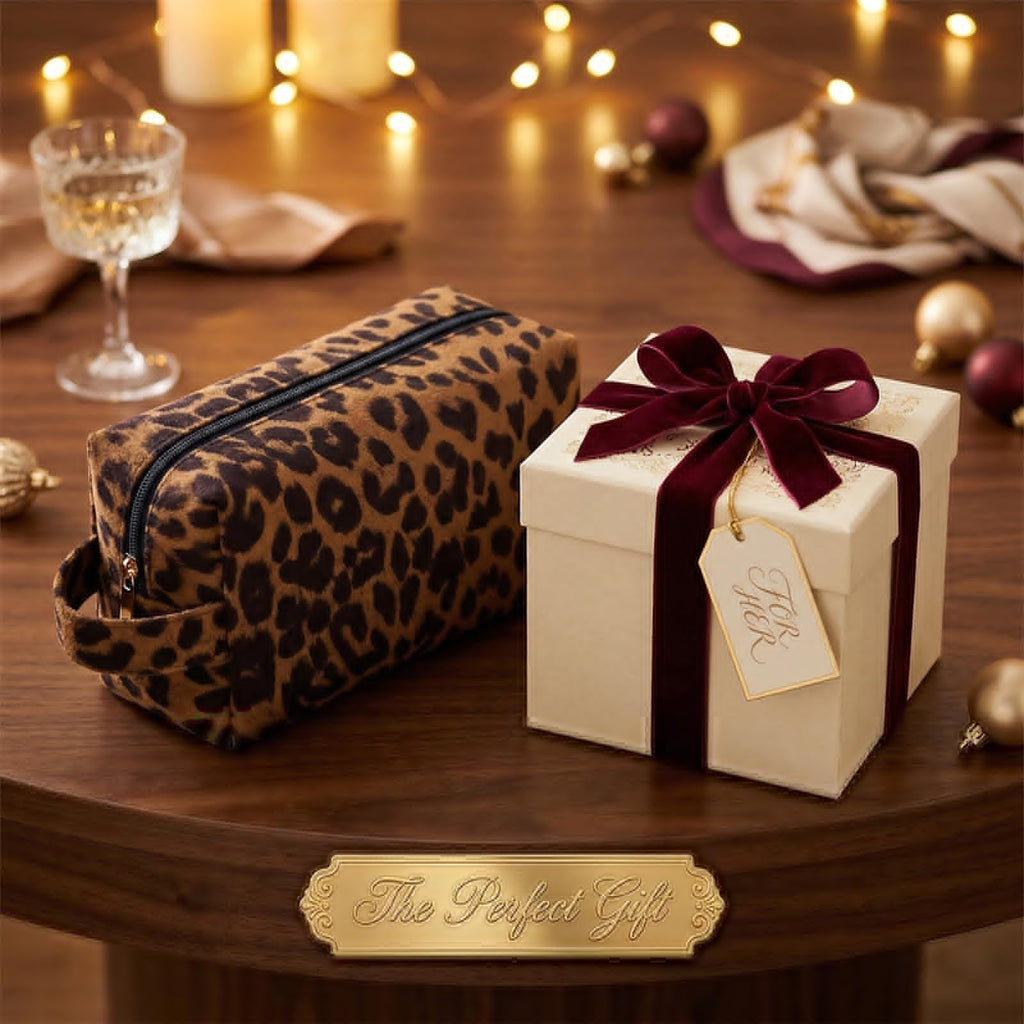 Makeup Bag For Women - Soft and Warm Material Cosmetic Bags Leopard Print Design Ladies Tote Bag,Women's Pencil Case Makeup Organizer with Zipper for women travel essentials (Brown)