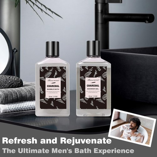 Father Day Gift for Men Spa Gifts for Men, Charcoal Bath and Body Gift Set for Men, 10 Pcs Spa Kits Ideal Birthday, Christmas. Men's Relaxation Bath Baskets, Self Care Kit