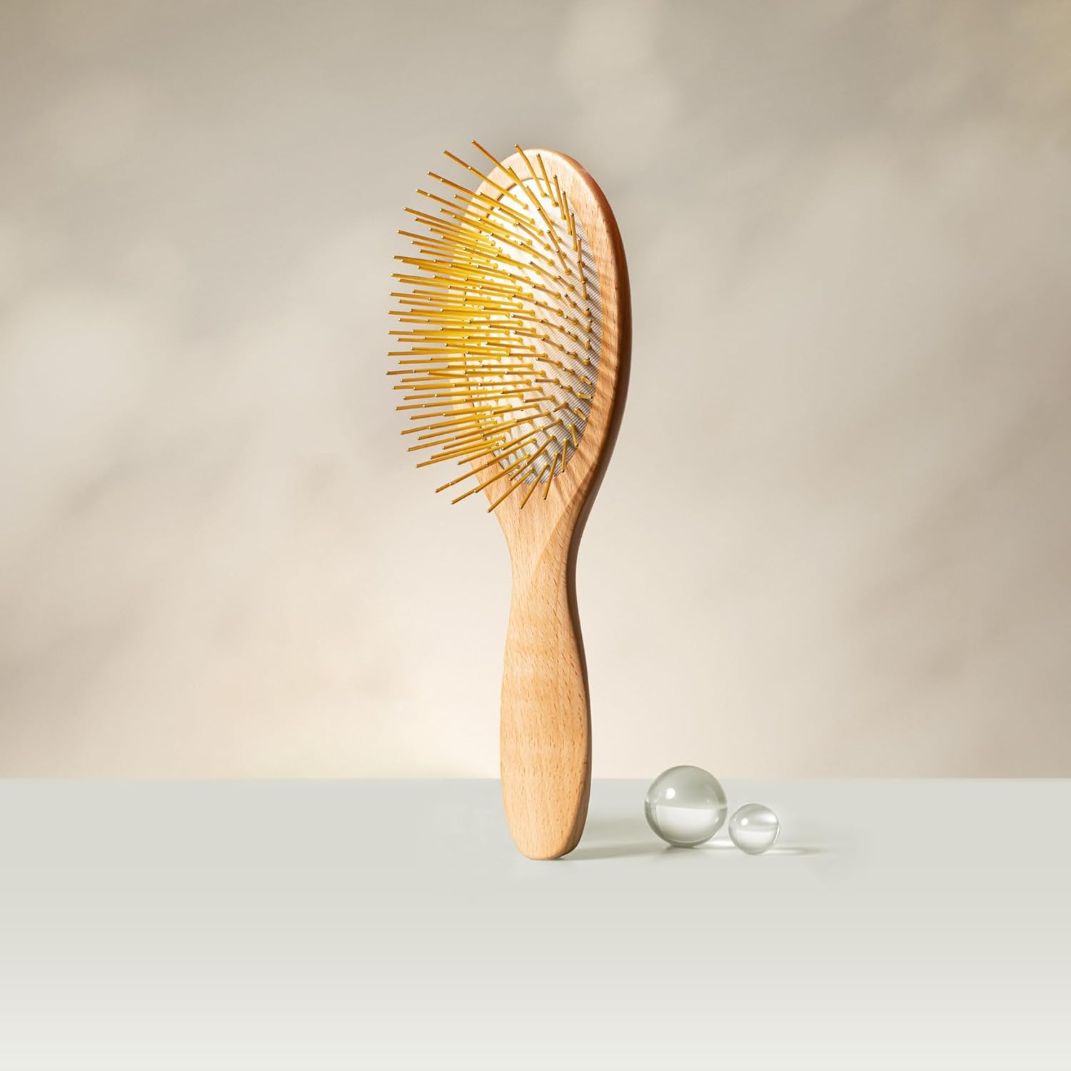 Snow Fox Skincare Gua Sha Hair Brush - Wooden Edition | Scalp Massage Comb with Gold-Plated Bristles for Healthy Follicles