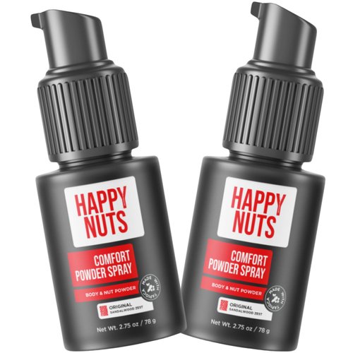 Happy Nuts Comfort Powder Spray Deodorant For Men: Anti-Chafing Sweat Defense, Odor Control, Aluminum-Free, 2.75 oz (2 Pack), Original Scent