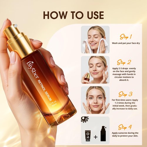 BIYSBER Retinol Collagen Serum for Face: Anti Aging & Anti Wrinkle Repair Peptide Serum with Boost Hydration Formula - Day/Night Facial Firming Neck Plump Skin Care for Women/Men(1.70 Fl Oz)