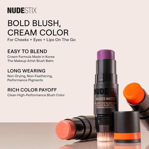 Nudestix Nudies Blush Stick - 3-in-1 Cream Blush for Cheeks, Eyes & Lips | Soft Matte Finish for Natural Glow