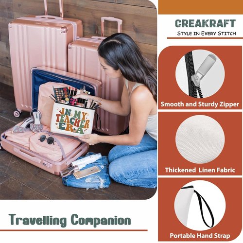 Creakraft Teacher's Day Teacher Appreciation Gifts Makeup Bag IN MY TEACHER ERA Thank You Teacher Present Inspiration Travel Cosmetic Zipper Bag Birthday Gifts Thanksgiving Gifts New-teacher Gift