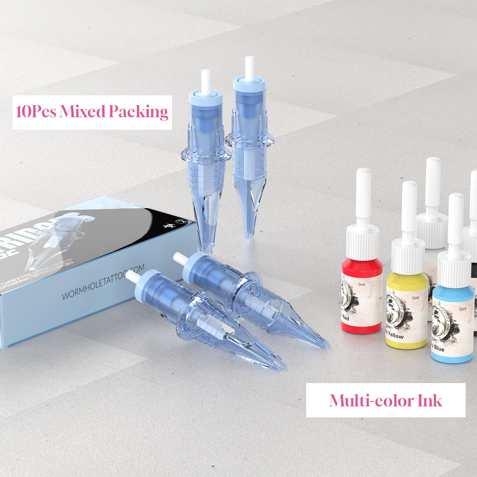 Wormhole Tattoo Kit Wireless Tattoo Machine Kit with Digital Led Display, 2,100 mAh Tattoo Power Supply, Tattoo Pen, Tattoo Cartridge Needles, WTK277, Blue