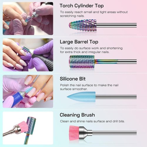 Depvko 10pcs Carbide Nail Drill Bits Set: Professional Cuticle Bit for Efile Nail Drill with 75pcs Small Sanding Bands (#80#120#180) & Mandrel Bit Acrylic Gel Nail Remover Tool Manicure Pedicure Kit