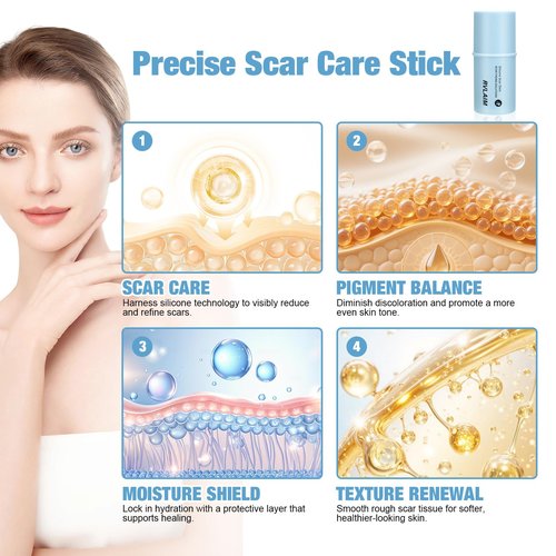 Silicone Scar Stick, 80% Silicone Stick for Face and Body. Silicone Stick for Removal of Surgical,Old and Recent Scars and Stretch Marks - 7g