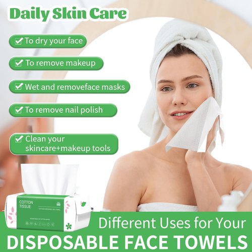 Disposable Face Towel, 200 Count Biodegradable Face Towels, for Washing Soft Cotton Dry Wipes Facial Cloths Towelettes for Washing and Drying, Facial Tissue for Cleansing