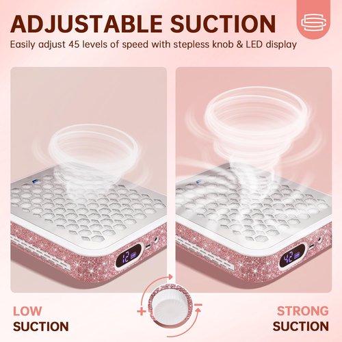 CHRISTINE SHELLY Nail Dust Collector, Rechargeable Dust Collector Nail Tech, Powerful Vacuum Fan Vent Dust Collector Extractor Dust Suction Machine for Acrylic Nails Polishing, Nail Salon&Home, Pink