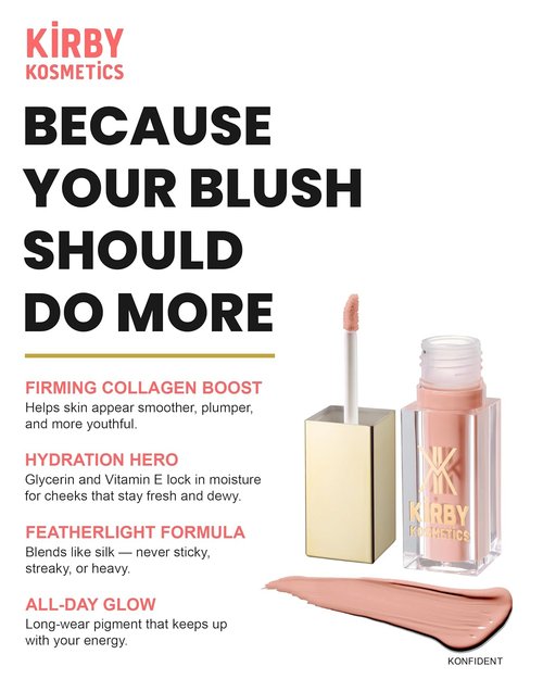Konfident Liquid Blush - TikTok-Viral Natural Flush Cheek Color with Collagen & Glycerin for Radiant Glow - Vegan High-Pigment Makeup