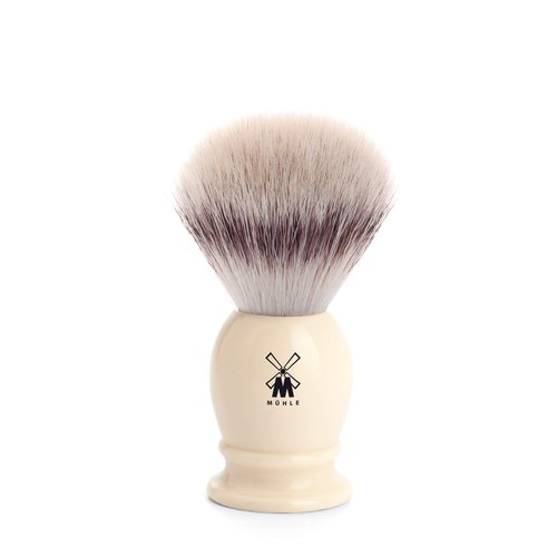 MÜHLE Classic Faux Ivory Small Silvertip Fiber Shaving Brush - Synthetic Luxury Shave Brush for Men, Rich Lather