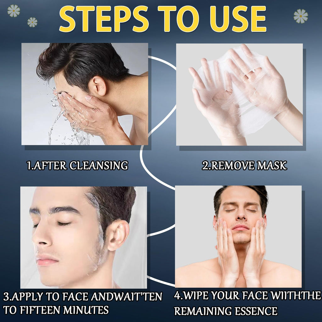 WENJLYJ Mens Face Sheet Mask Set,Hydrating Facial Sheet Masks Combo for All Skin Types,Moisturizing Mens Face Mask Skincare Gift Set for Him,Dad,Husband & Boyfriend (10 Pcs)