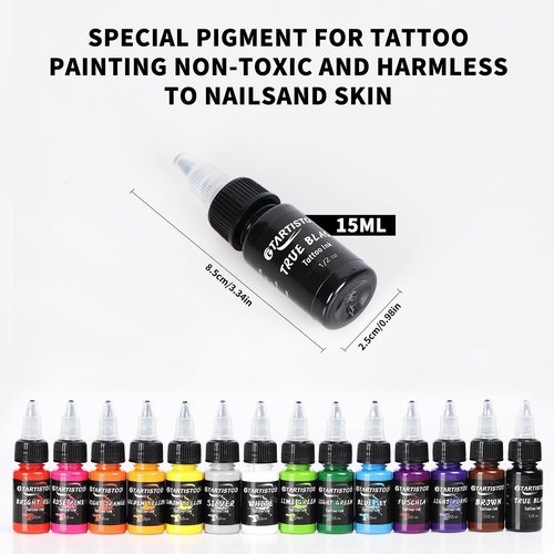 Tattoo Ink Set GTARTISTOO Professional 14 Colors 1/2OZ (15ml) Vegan-Friendly Pigment Tattoo Ink Supplies Ink