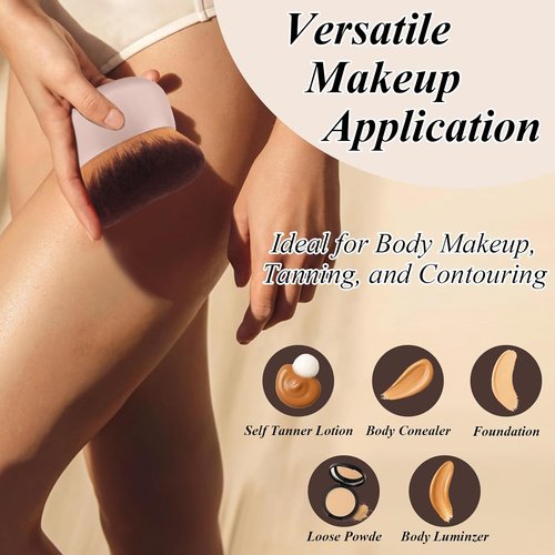 Skiennix 75MM Extra Large Self Tanner Kabuki Brush - Ultra Soft Vegan Bristles for Flawless Body Makeup | Khaki