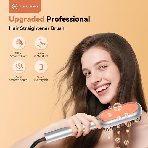 Skiennix Ionic Hair Straightener Brush - Fast Heating Comb for Thick Curly Hair | Anti-Scald, 250°F-450°F