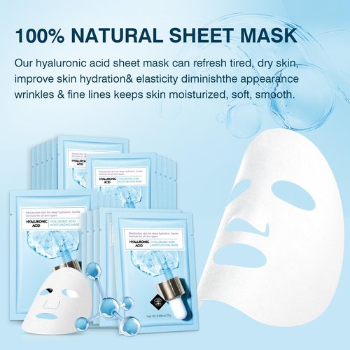 IREV Hyaluronic Acid Face Mask, Face Masks Skincare, Hydrating Mask For Face,Deep Moisturizing Face Sheet Mask, Facial Mask For All Skintypes, After Sun Face Mask, Hydrating Face Masks, Pack Of 10