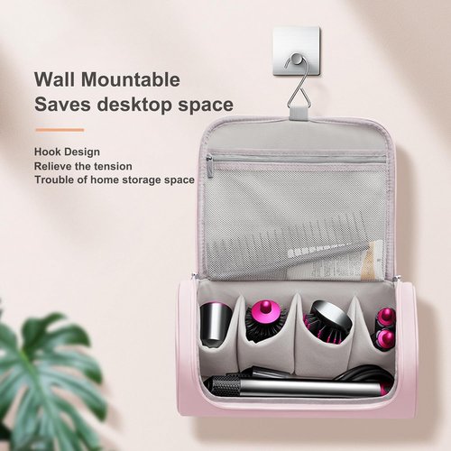 Gearific Travel Case Compatible with Dyson/Shark Flexstyle,PU waterproof Portable Travel Pouch with Hanging Hook, Carrying Case Compatible for Dyson/Shark Airwrap Flexstyle Complete Styler (Pink)