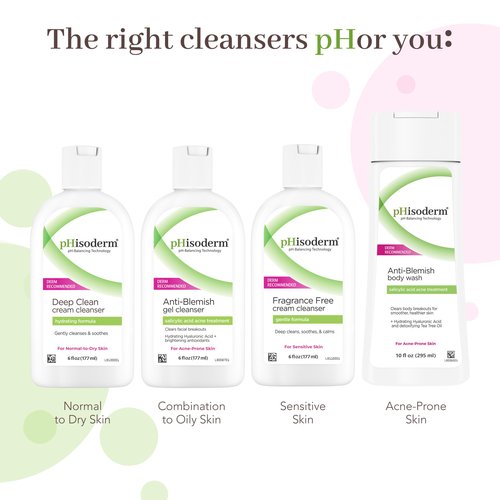 pHisoderm Deep Clean Cream Face Cleanser, Non-foaming pH Balanced, Free From Parabens, Sulfates, Mineral Oil, Soap, Alcohol, Gluten, and Dyes, 6 Fl Oz (3 x 6 fl oz)