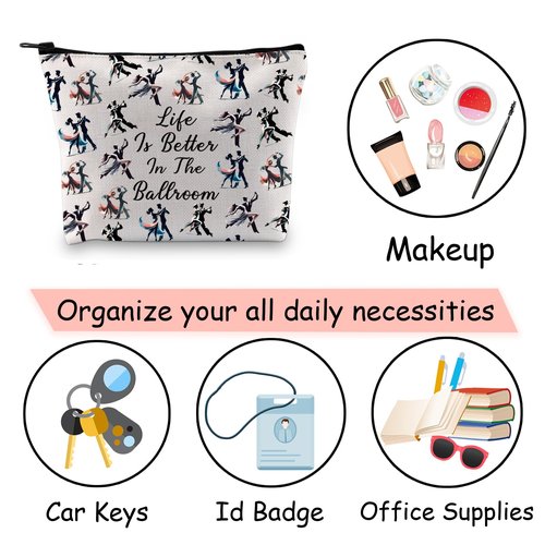 JXGZSO Dance Lover Life Is Better in the Ballroom Makeup Bag - Ballroom Dance Organizer for Tango Dancer